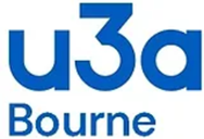 Logo saying U3a Bourne in bold blue text